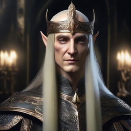 Create an image of a secretly evil-looking Elven Emperor