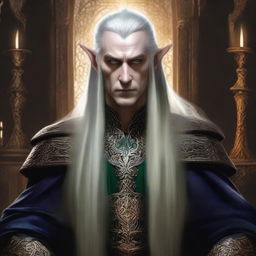 Create an image of a secretly evil-looking Elven Emperor