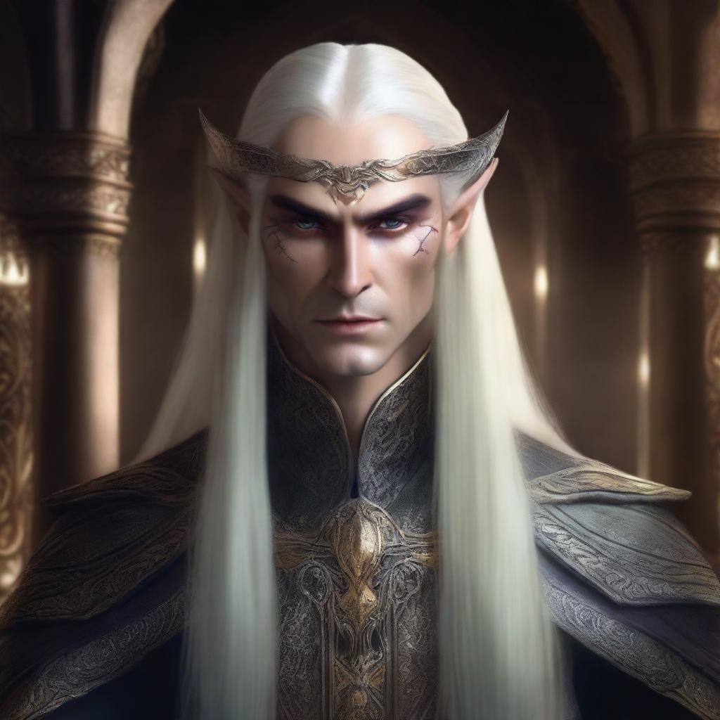 Create an image of a secretly evil-looking Elven Emperor