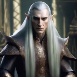 Create an image of a secretly evil-looking Elven Emperor