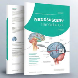 A detailed and professional cover design for a 'Neurosurgery Handbook'