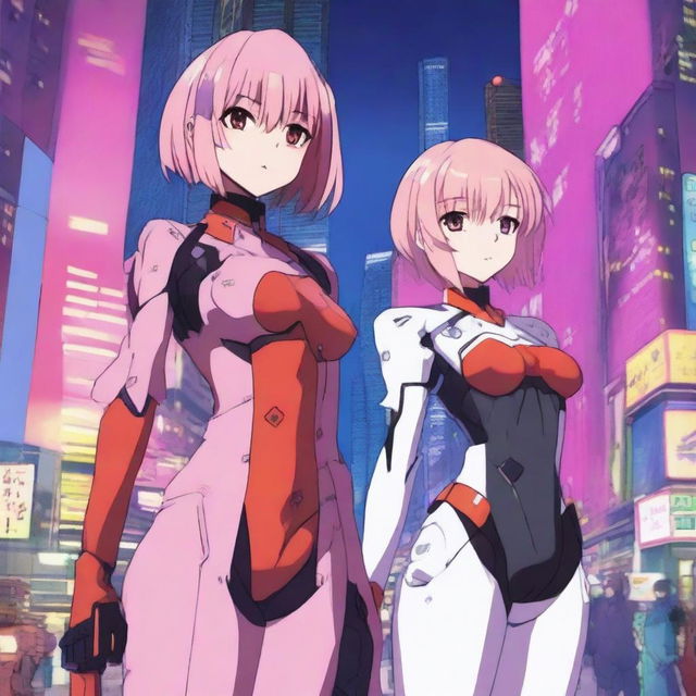 A detailed illustration featuring Rei Ayanami from Neon Genesis Evangelion standing next to Astolfo from Fate/Apocrypha