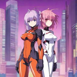 A detailed illustration featuring Rei Ayanami from Neon Genesis Evangelion standing next to Astolfo from Fate/Apocrypha