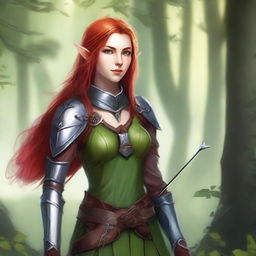 Create an image of a kind elven ranger with red hair