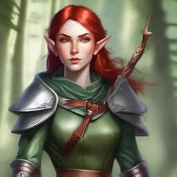 Create an image of a kind elven ranger with red hair