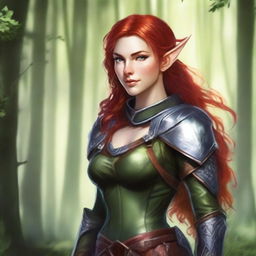 Create an image of a kind elven ranger with red hair