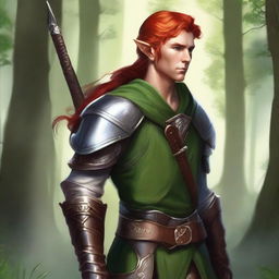 Create an image of a kind male elven ranger with red hair