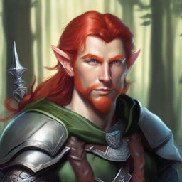 Create an image of a kind male elven ranger with red hair