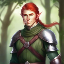 Create an image of a kind male elven ranger with red hair