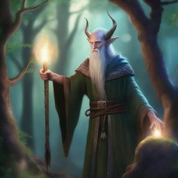 A detailed fantasy illustration of a half-elf sorcerer, casting a magical spell