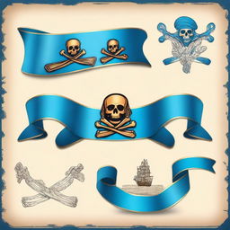 Create an image of a pirate-themed ribbon with a blue color