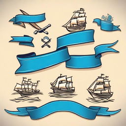 Create an image of a pirate-themed ribbon with a blue color