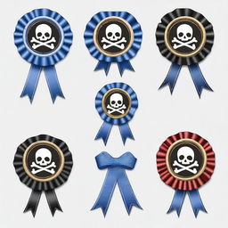 Create an image of a pirate-themed rosette ribbon with a blue color