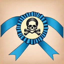 Create an image of a pirate-themed rosette ribbon with a blue color