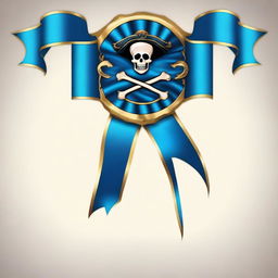 Create an image of a pirate-themed rosette ribbon with a blue color