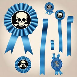 Create an image of a pirate-themed rosette ribbon with a blue color