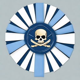 Create an image of a pirate-themed rosette ribbon with a blue color