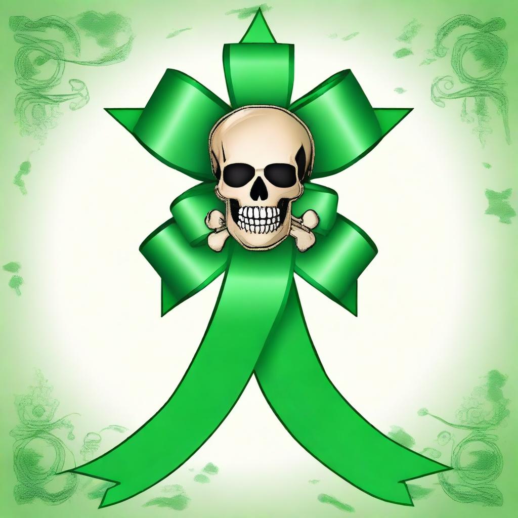 Create an image of a pirate-themed rosette ribbon with a green color