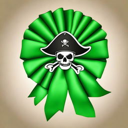 Create an image of a pirate-themed rosette ribbon with a green color