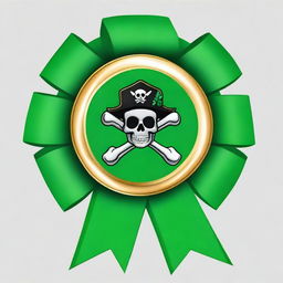 Create an image of a pirate-themed rosette ribbon with a green color