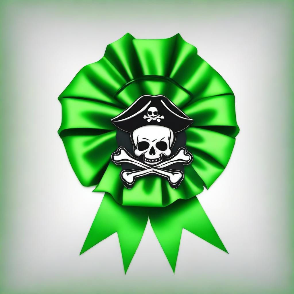 Create an image of a pirate-themed rosette ribbon with a green color