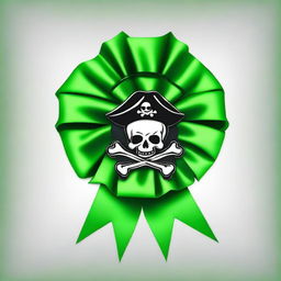 Create an image of a pirate-themed rosette ribbon with a green color