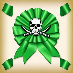 Create an image of a pirate-themed rosette ribbon with a green color