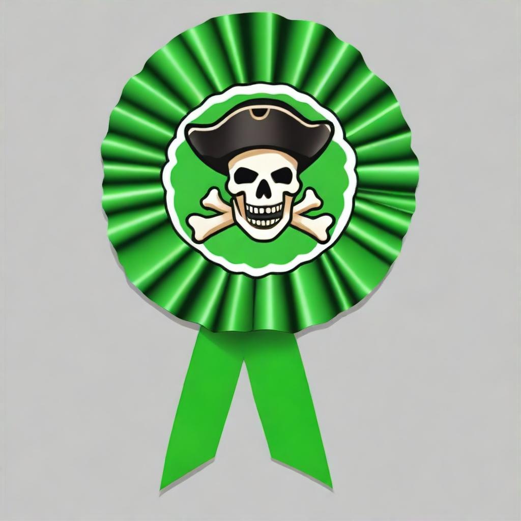 Create an image of a pirate-themed rosette ribbon with a green color