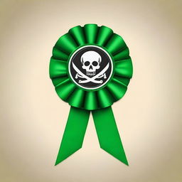 Create an image of a pirate-themed rosette ribbon with a green color