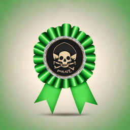 Create an image of a pirate-themed rosette ribbon with a green color