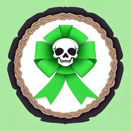 Create an image of a pirate-themed rosette ribbon with a green color