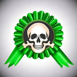 Create an image of a rosette ribbon with a green pirate theme