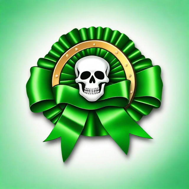 Create an image of a rosette ribbon with a green pirate theme