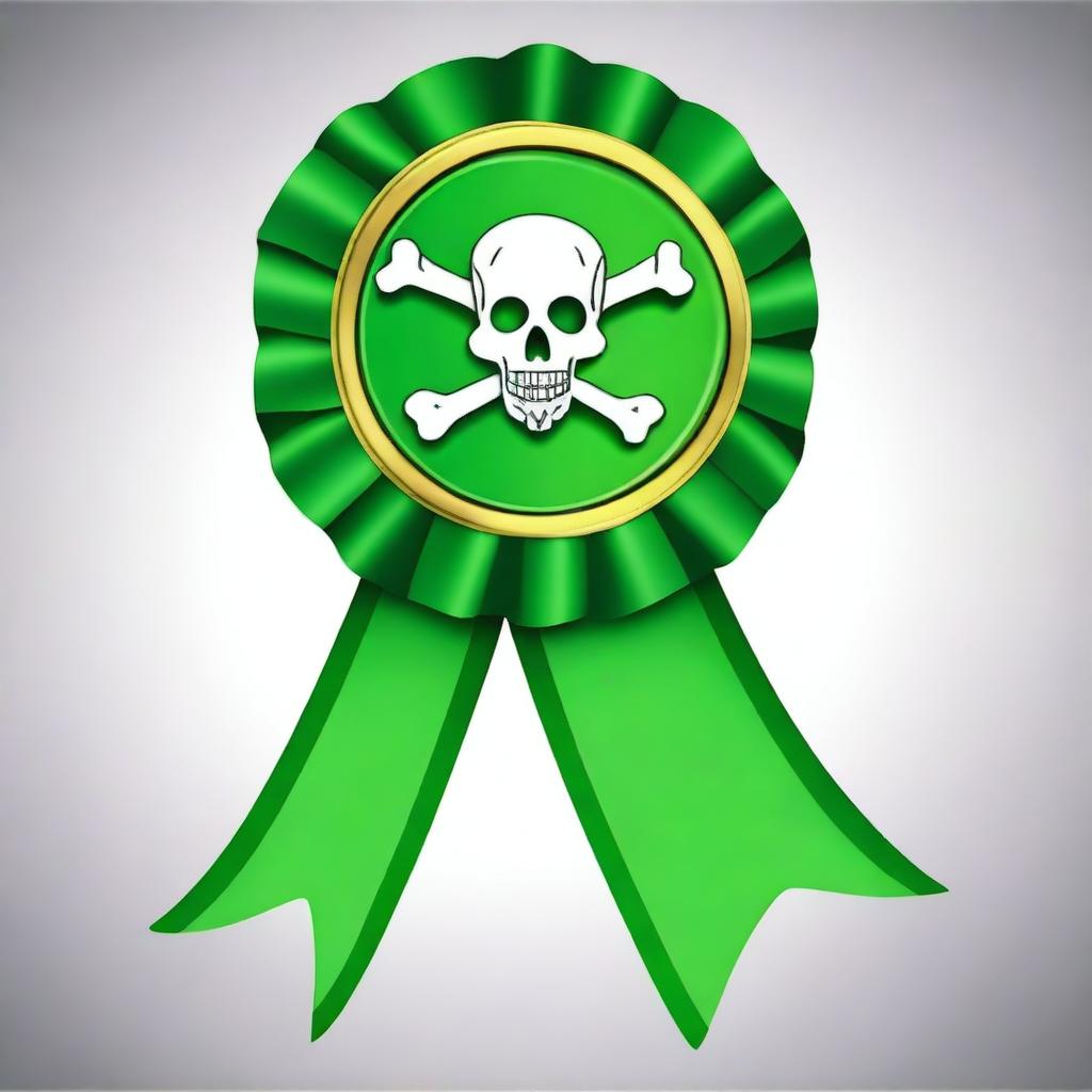 Create an image of a green pirate-themed rosette ribbon