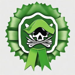 Create an image of a green pirate-themed rosette ribbon