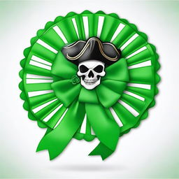 Create an image of a green rosette ribbon with a pirate theme