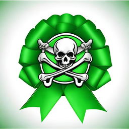 Create an image of a green rosette ribbon with a pirate theme