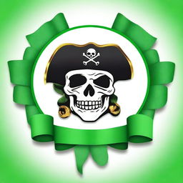 Create an image of a green rosette ribbon with a pirate theme