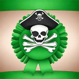 Create an image of a green rosette ribbon with a pirate theme