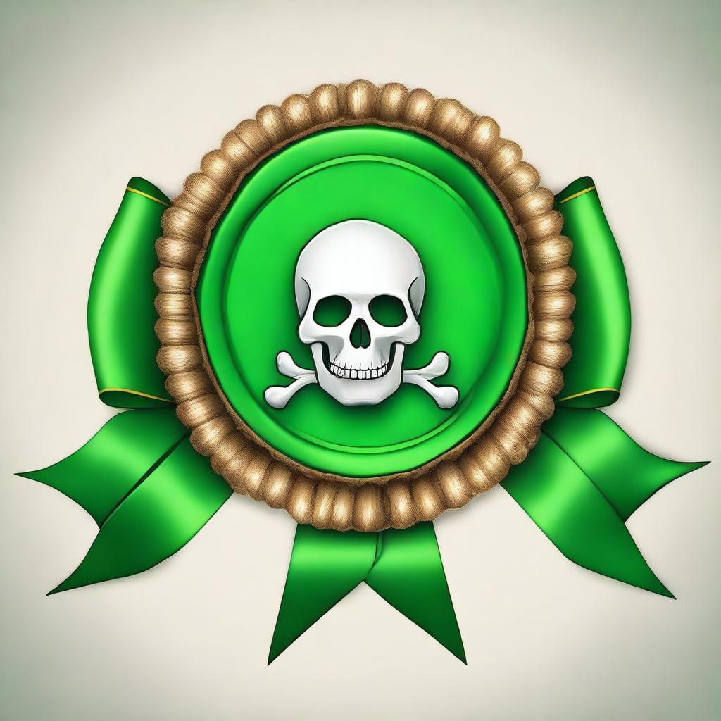 Create an image of a green rosette ribbon with a pirate theme