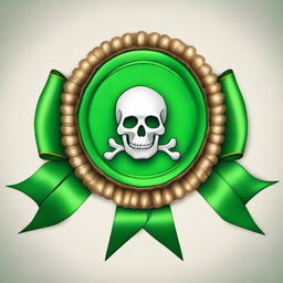 Create an image of a green rosette ribbon with a pirate theme