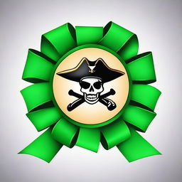 Create an image of a green rosette ribbon with a pirate theme