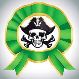 Create an image of a green rosette ribbon with a pirate theme