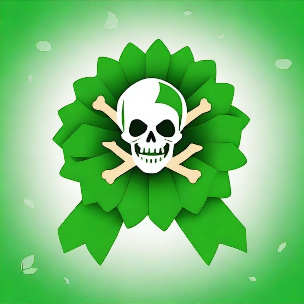 Create an image of a green rosette ribbon with a pirate theme