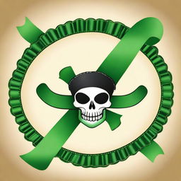 Create an image of a green rosette ribbon with a pirate theme