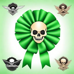 Create an image of a green rosette ribbon with a pirate theme