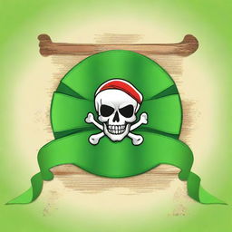 Create an image of a green rosette ribbon with a pirate theme