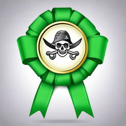 Create an image of a green rosette ribbon with a pirate theme