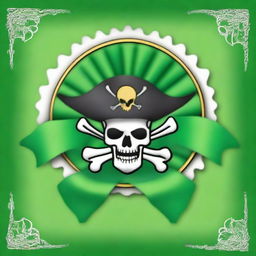 Create an image of a green rosette ribbon with a pirate theme