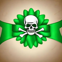 Create an image of a green rosette ribbon with a pirate theme